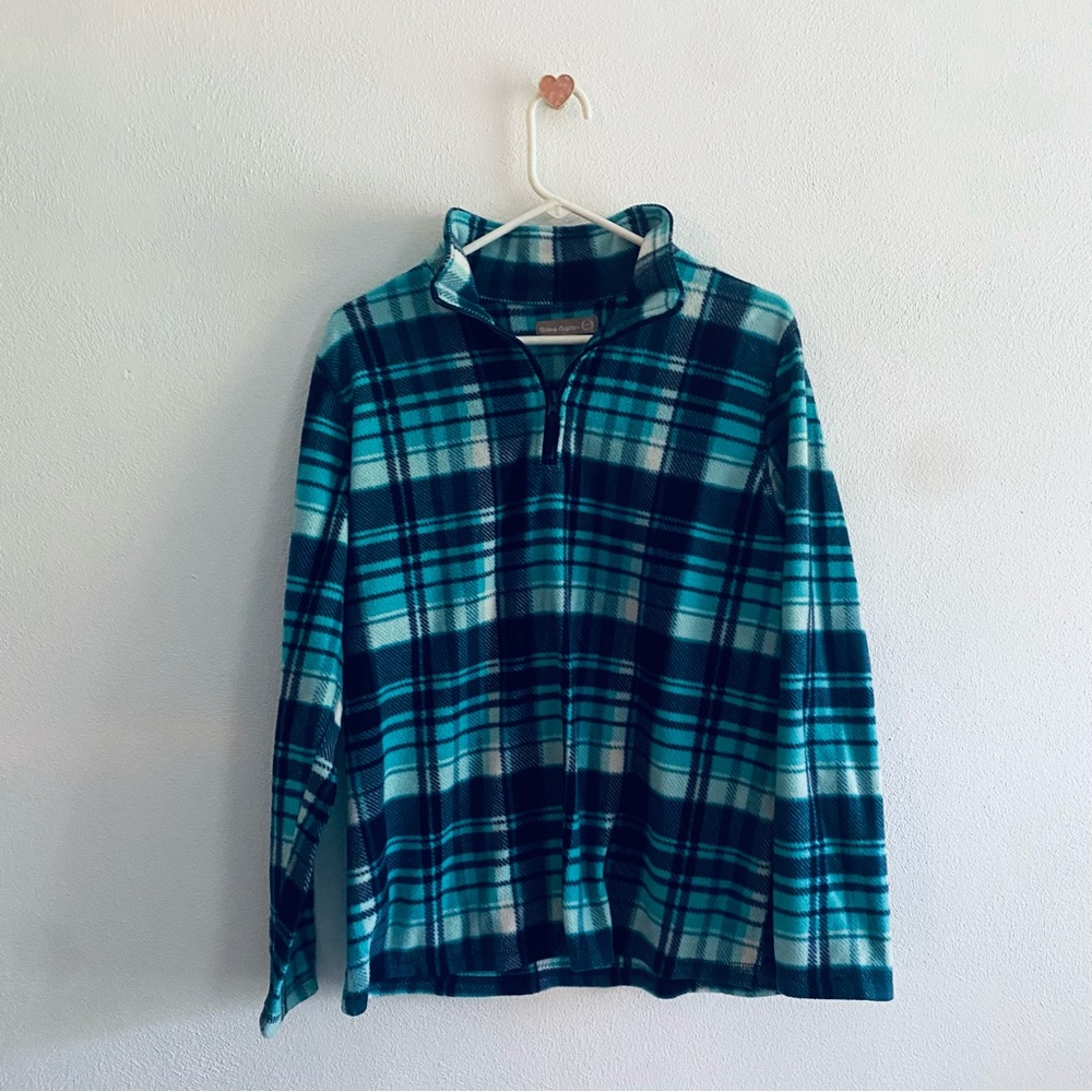 Victory Outfitters Blue Plaid Quarter Zip Fleece Sweatshirt